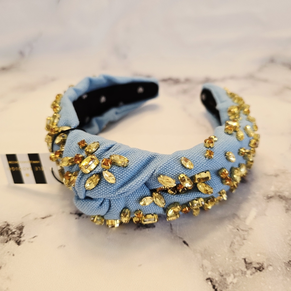 Lele Sadoughi Mixed Crystal Woven Knotted Headband in Sunshine Blue Yellow Gold
